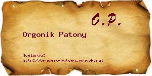 Orgonik Patony névjegykártya